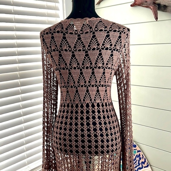 VTG Bette Paige,Crochet Long Duster in Walnut, Cardigan,Boho,Rare, EUC, Size L - Picture 8 of 14